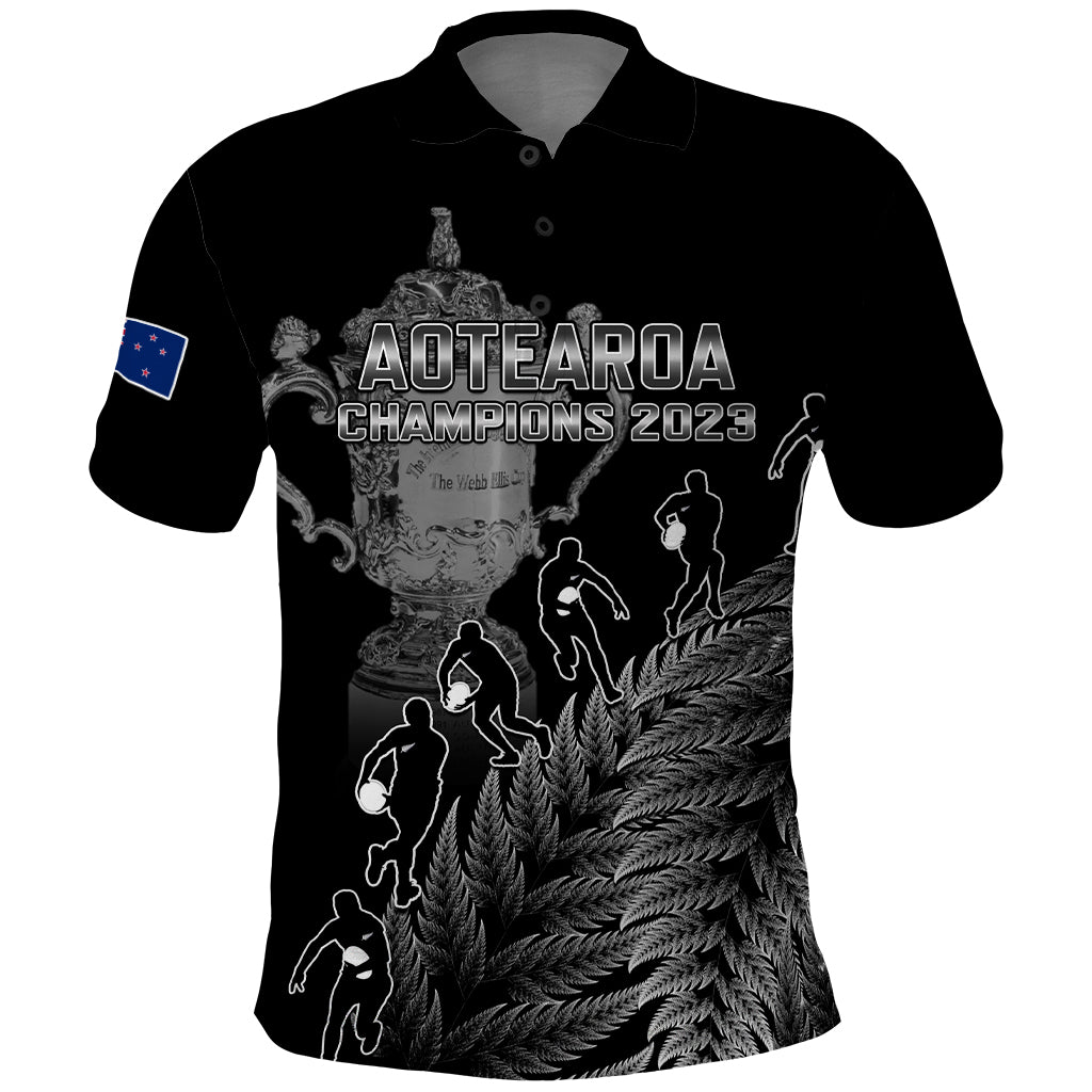 Custom New Zealand Silver Fern Rugby Polo Shirt All Black Go Champions 2023 With Trophy Proud - Vibe Hoodie Shop