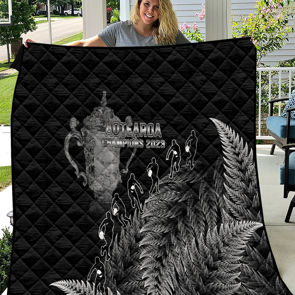 Custom New Zealand Silver Fern Rugby Quilt All Black Go Champions 2023 With Trophy Proud - Vibe Hoodie Shop