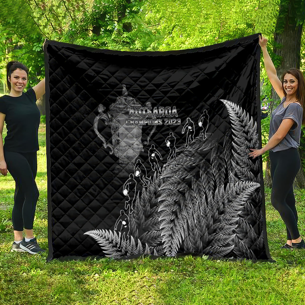 Custom New Zealand Silver Fern Rugby Quilt All Black Go Champions 2023 With Trophy Proud - Vibe Hoodie Shop