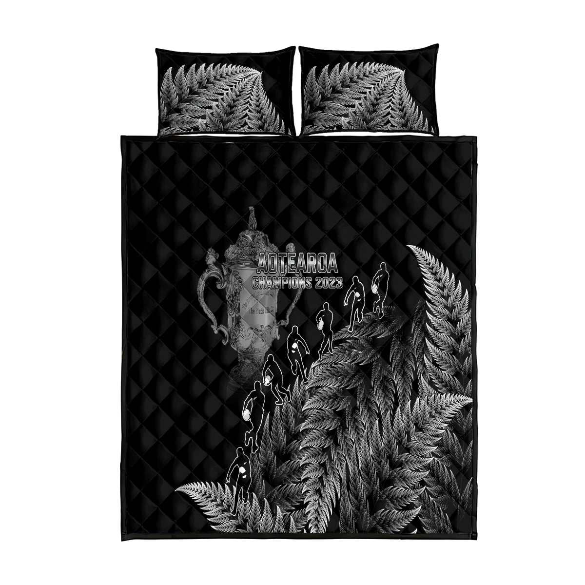 Custom New Zealand Silver Fern Rugby Quilt Bed Set All Black Go Champions 2023 With Trophy Proud - Vibe Hoodie Shop