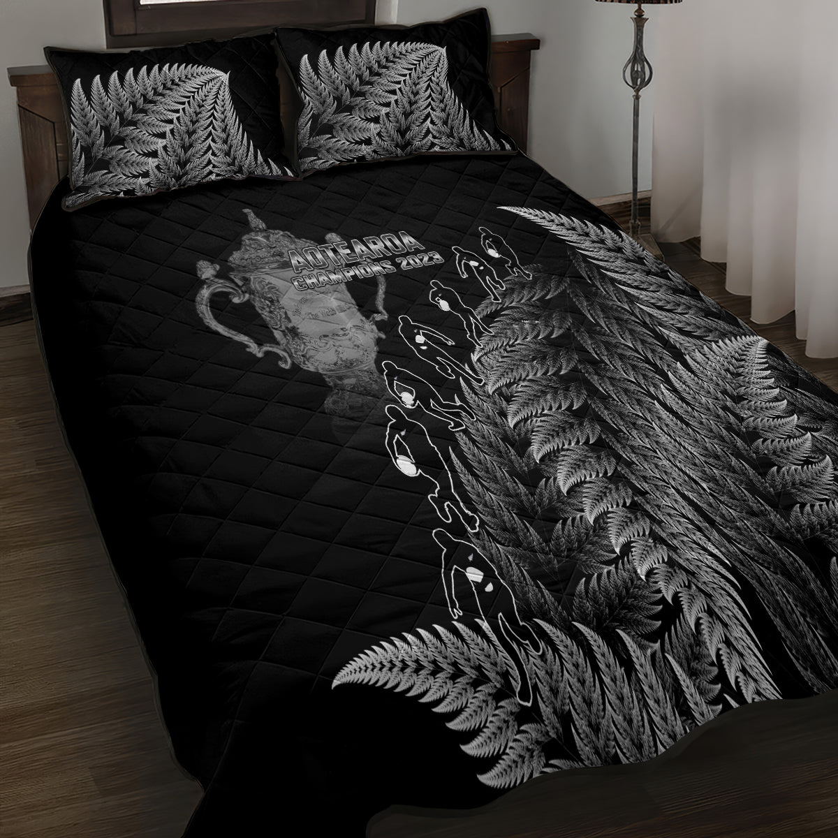 Custom New Zealand Silver Fern Rugby Quilt Bed Set All Black Go Champions 2023 With Trophy Proud - Vibe Hoodie Shop