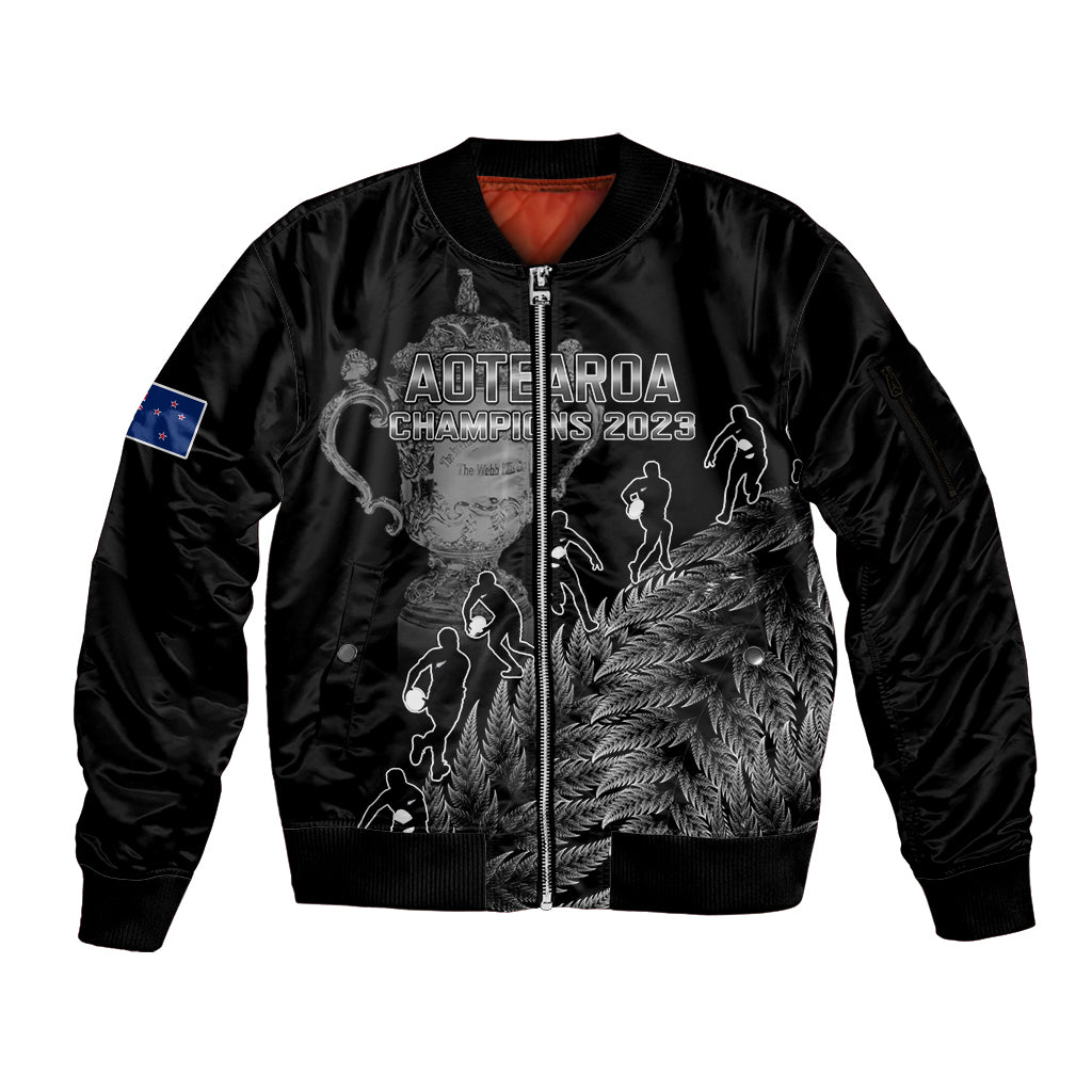 custom-new-zealand-silver-fern-rugby-sleeve-zip-bomber-jacket-all-black-go-champions-2023-with-trophy-proud