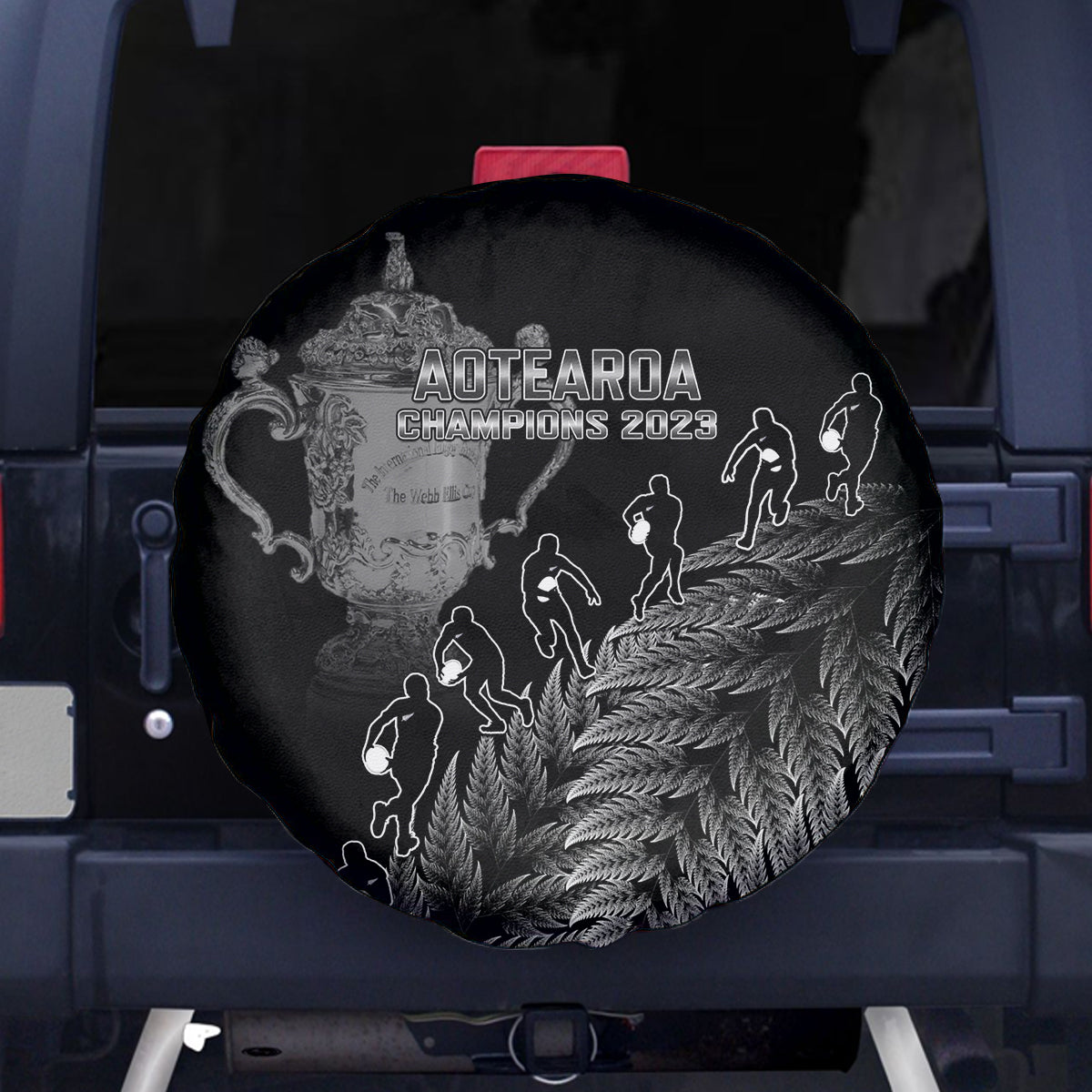 Custom New Zealand Silver Fern Rugby Spare Tire Cover All Black Go Champions 2023 With Trophy Proud - Vibe Hoodie Shop