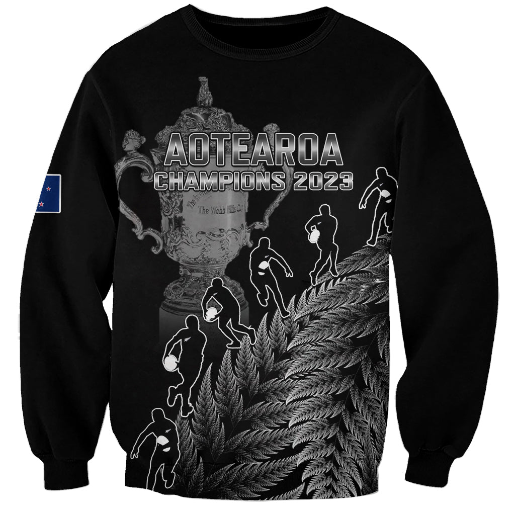 Custom New Zealand Silver Fern Rugby Sweatshirt All Black Go Champions 2023 With Trophy Proud - Vibe Hoodie Shop