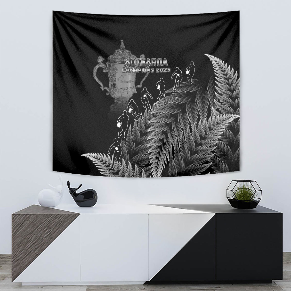 Custom New Zealand Silver Fern Rugby Tapestry All Black Go Champions 2023 With Trophy Proud - Vibe Hoodie Shop