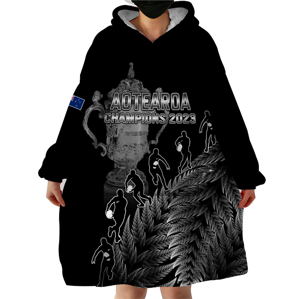 Custom New Zealand Silver Fern Rugby Wearable Blanket Hoodie All Black Go Champions 2023 With Trophy Proud - Vibe Hoodie Shop