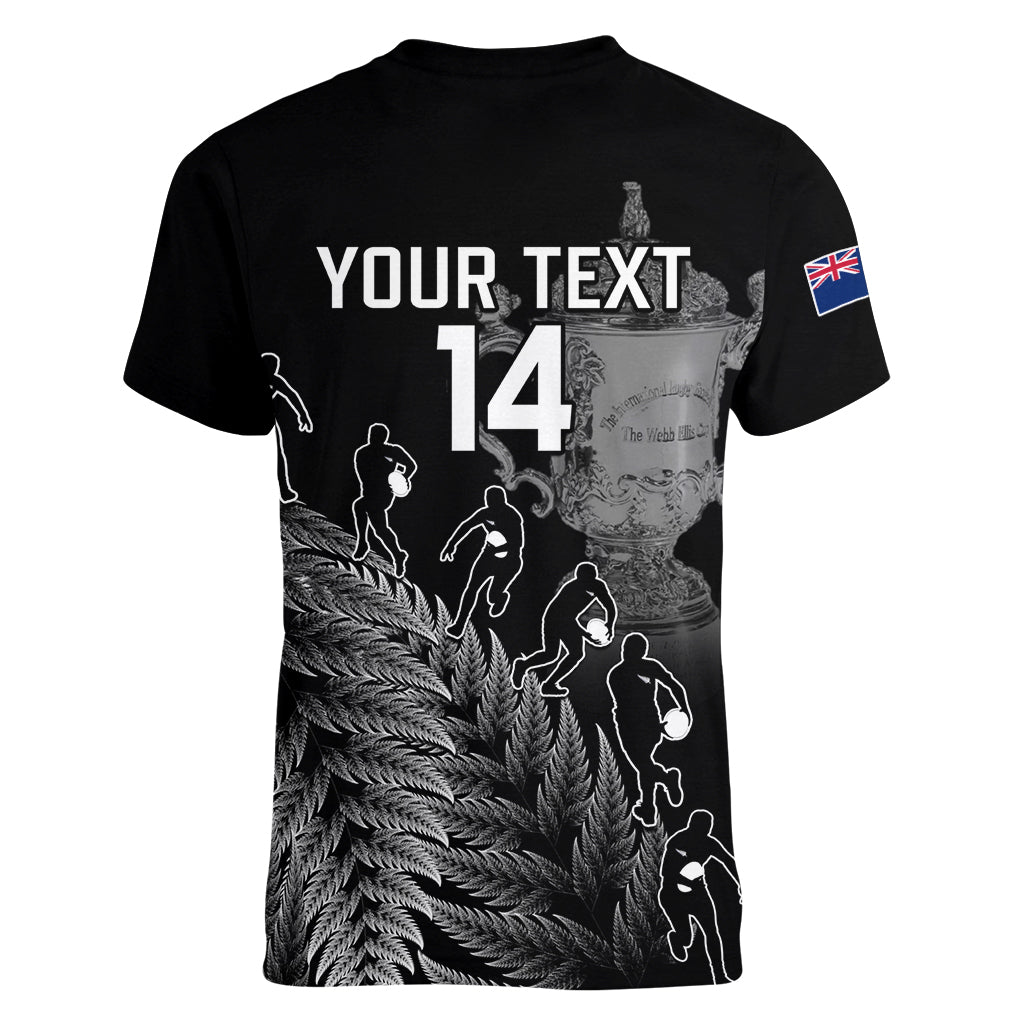 Custom New Zealand Silver Fern Rugby Women V Neck T Shirt All Black Go Champions 2023 With Trophy Proud - Vibe Hoodie Shop