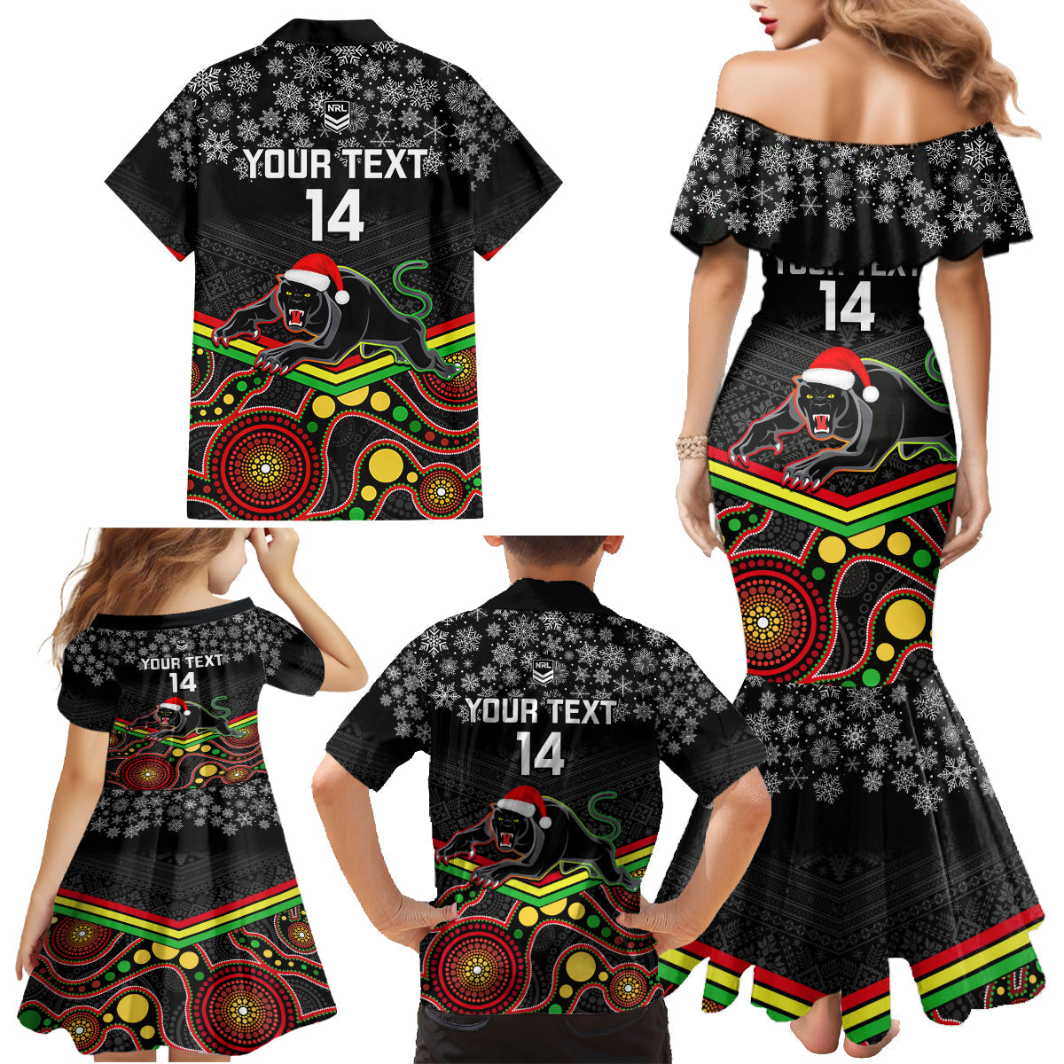 custom-panthers-rugby-christmas-family-matching-mermaid-dress-and-hawaiian-shirt-merry-xmas-2023-mix-aboriginal-art-black-version