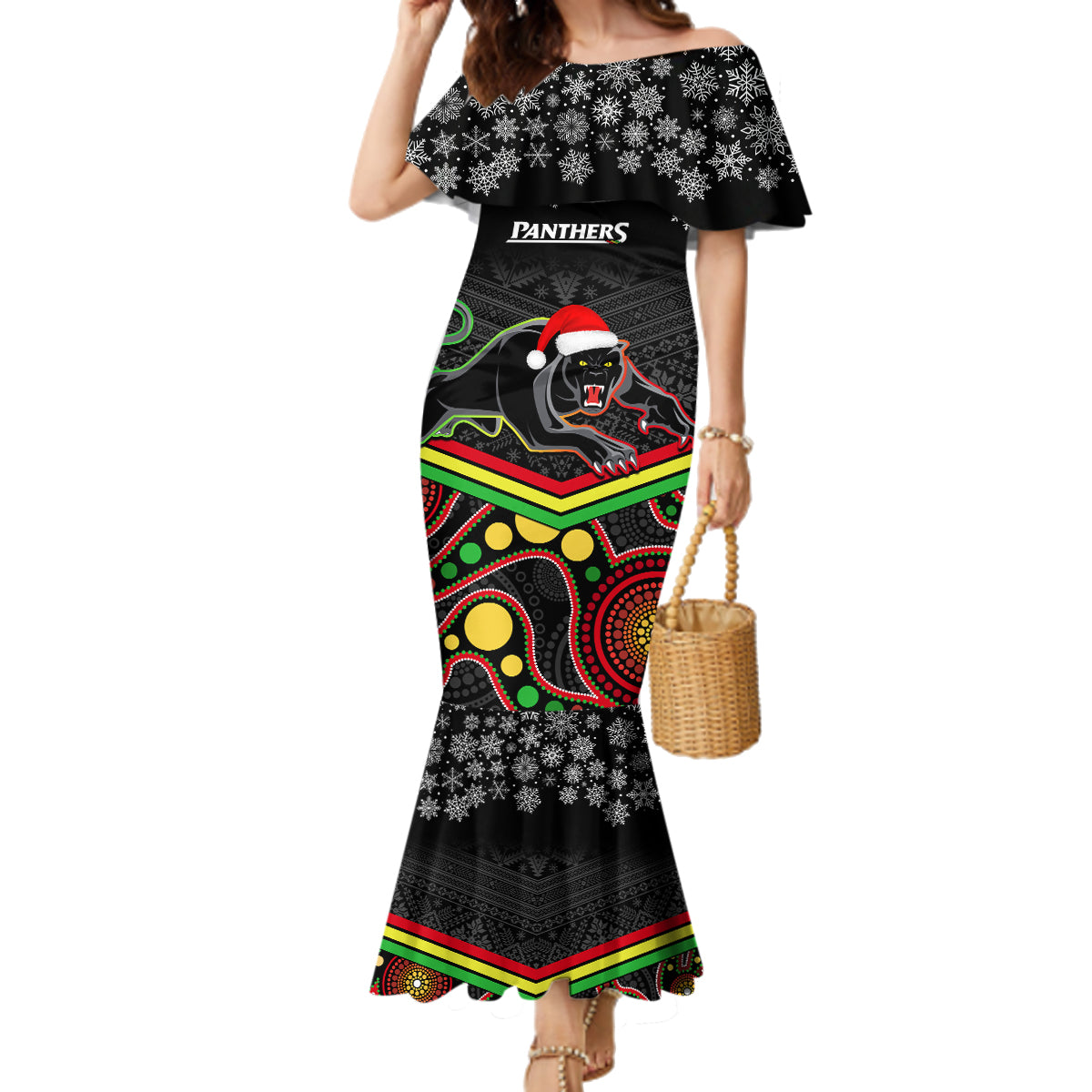 custom-panthers-rugby-christmas-family-matching-mermaid-dress-and-hawaiian-shirt-merry-xmas-2023-mix-aboriginal-art-black-version