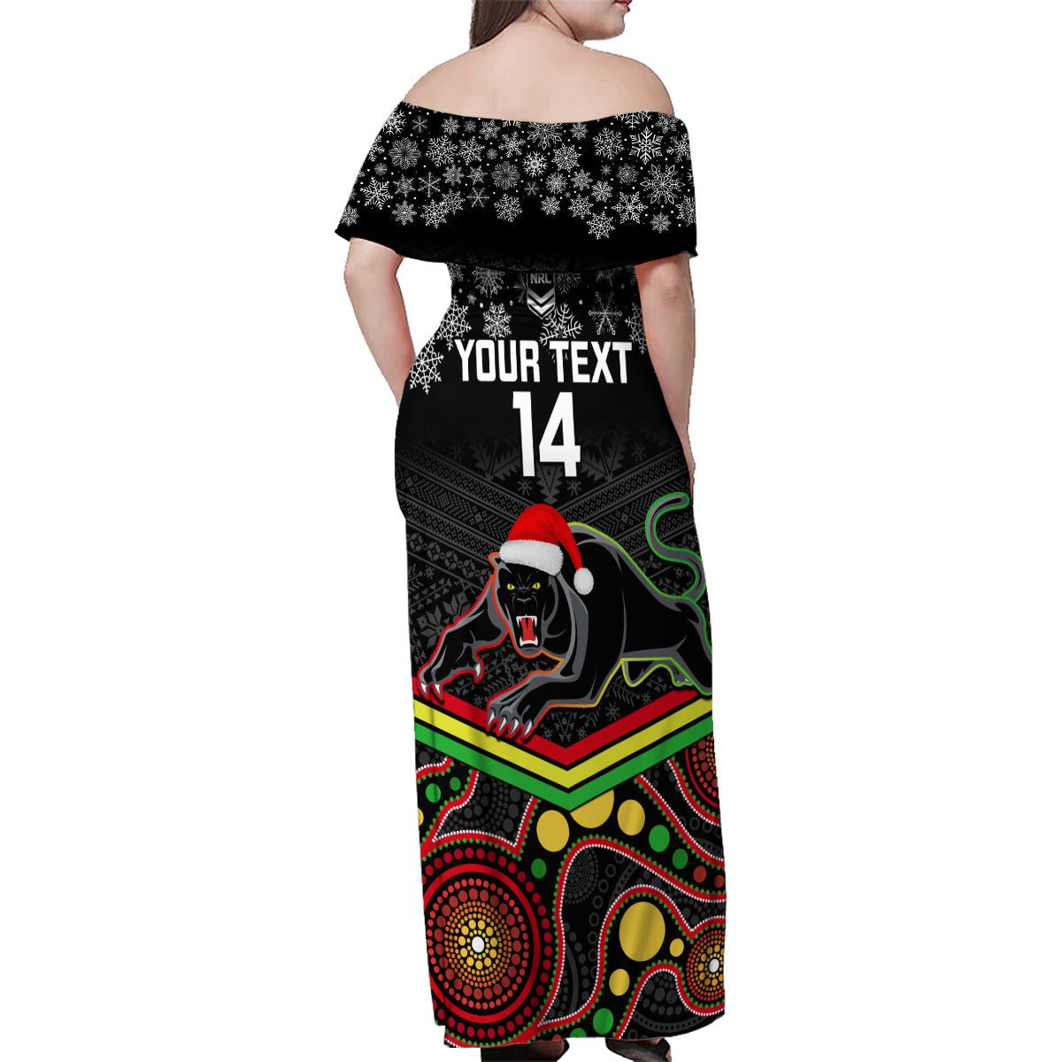 custom-panthers-rugby-christmas-family-matching-off-shoulder-maxi-dress-and-hawaiian-shirt-merry-xmas-2023-mix-aboriginal-art-black-version