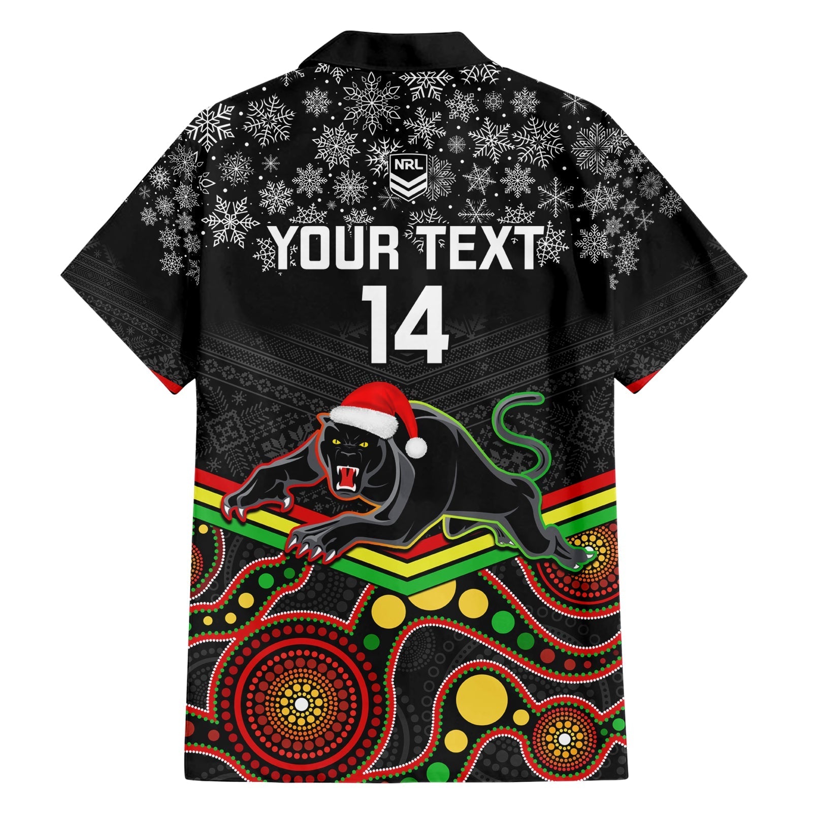 custom-panthers-rugby-christmas-family-matching-short-sleeve-bodycon-dress-and-hawaiian-shirt-merry-xmas-2023-mix-aboriginal-art-black-version