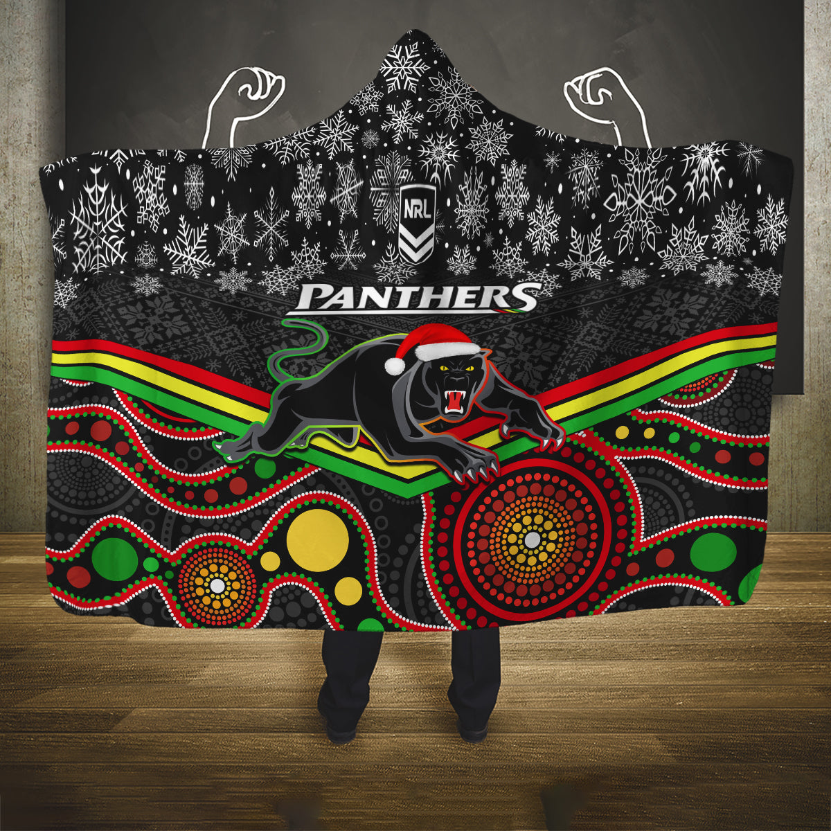 custom-panthers-rugby-christmas-hooded-blanket-merry-xmas-2023-mix-aboriginal-art-black-version