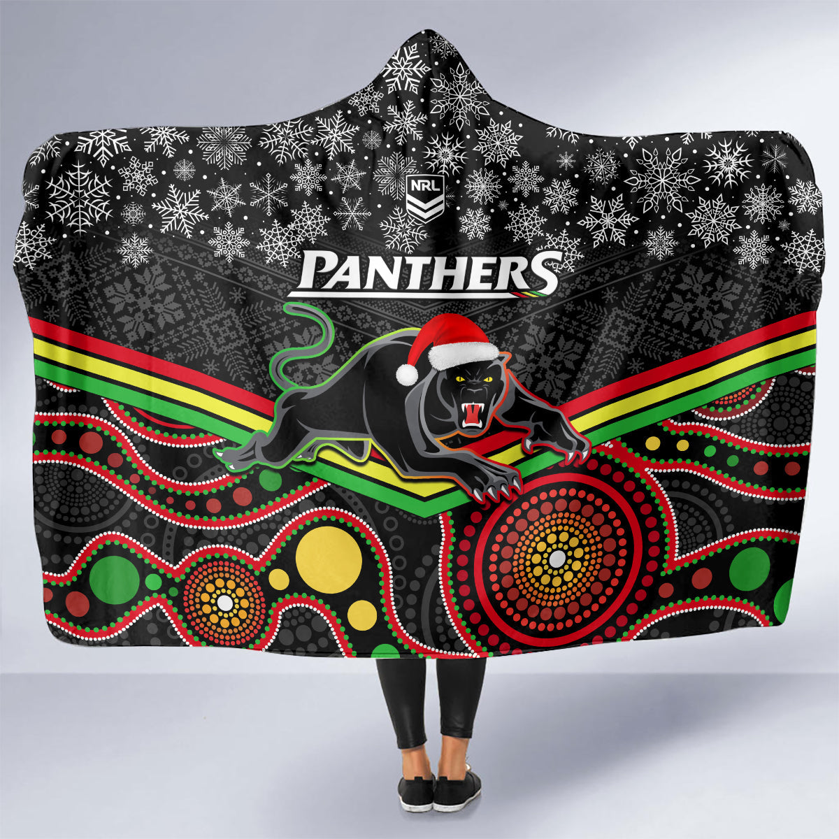 custom-panthers-rugby-christmas-hooded-blanket-merry-xmas-2023-mix-aboriginal-art-black-version