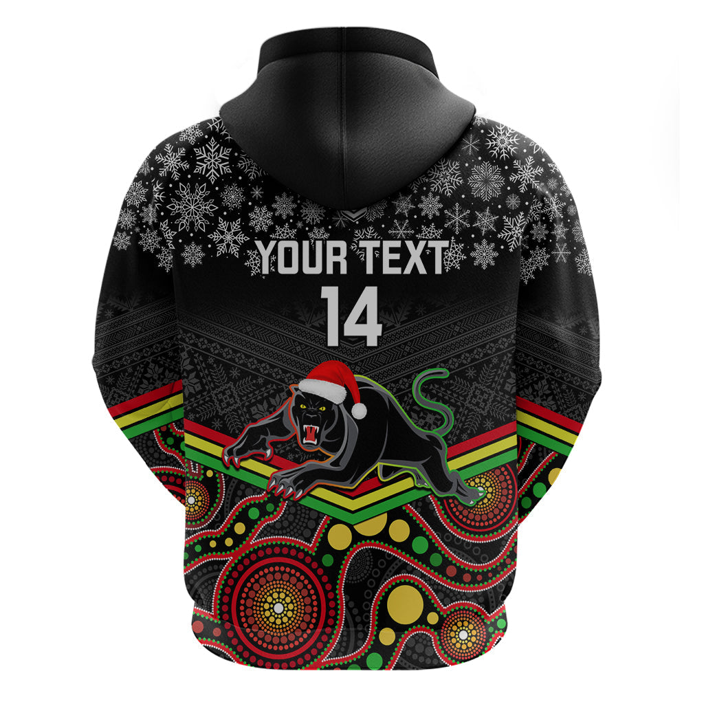 Custom Panthers Rugby Christmas Hoodie Merry Xmas 2023 Mix Aboriginal Art Black Version - Vibe Hoodie Shop