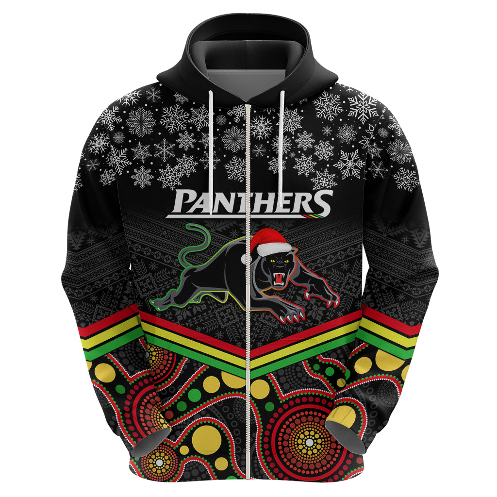 Custom Panthers Rugby Christmas Hoodie Merry Xmas 2023 Mix Aboriginal Art Black Version - Vibe Hoodie Shop