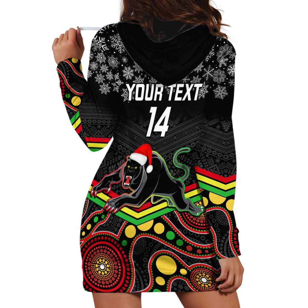 Custom Panthers Rugby Christmas Hoodie Dress Merry Xmas 2023 Mix Aboriginal Art Black Version - Vibe Hoodie Shop