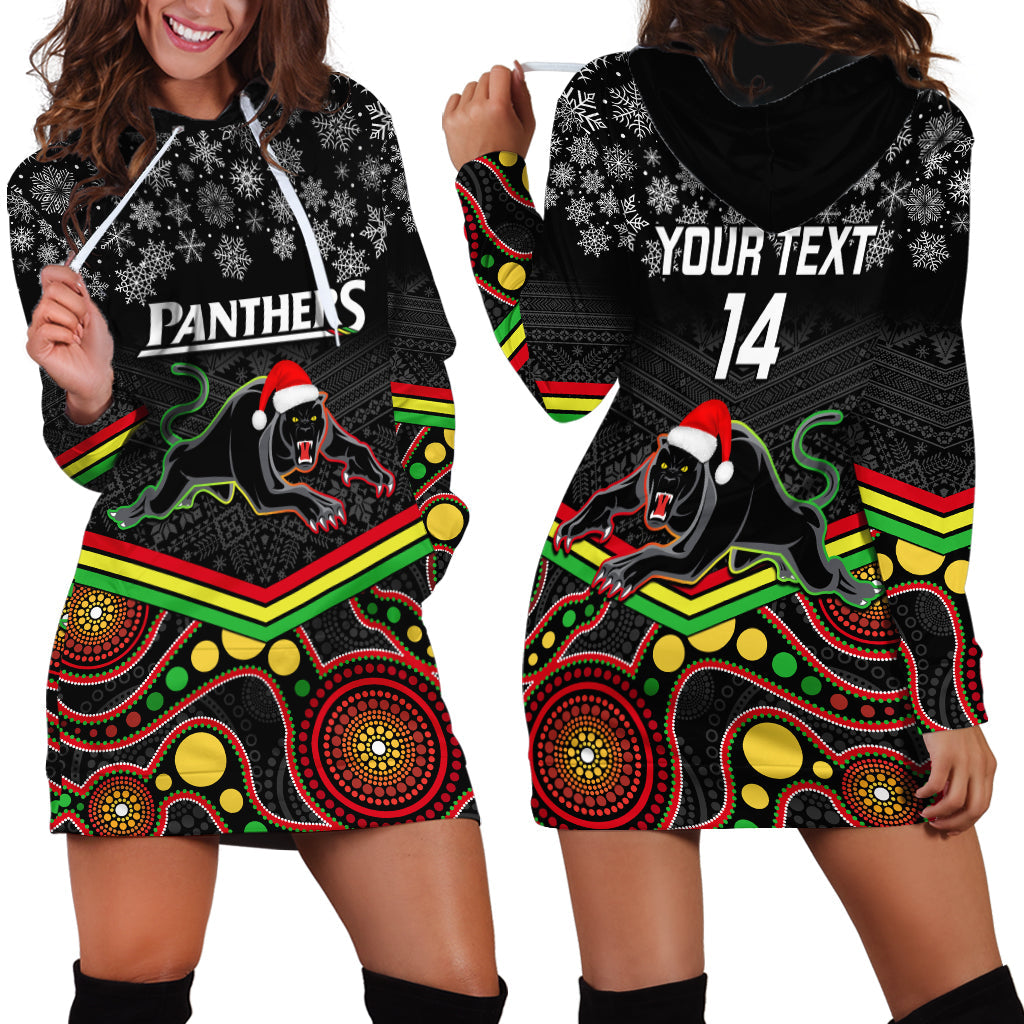 Custom Panthers Rugby Christmas Hoodie Dress Merry Xmas 2023 Mix Aboriginal Art Black Version - Vibe Hoodie Shop