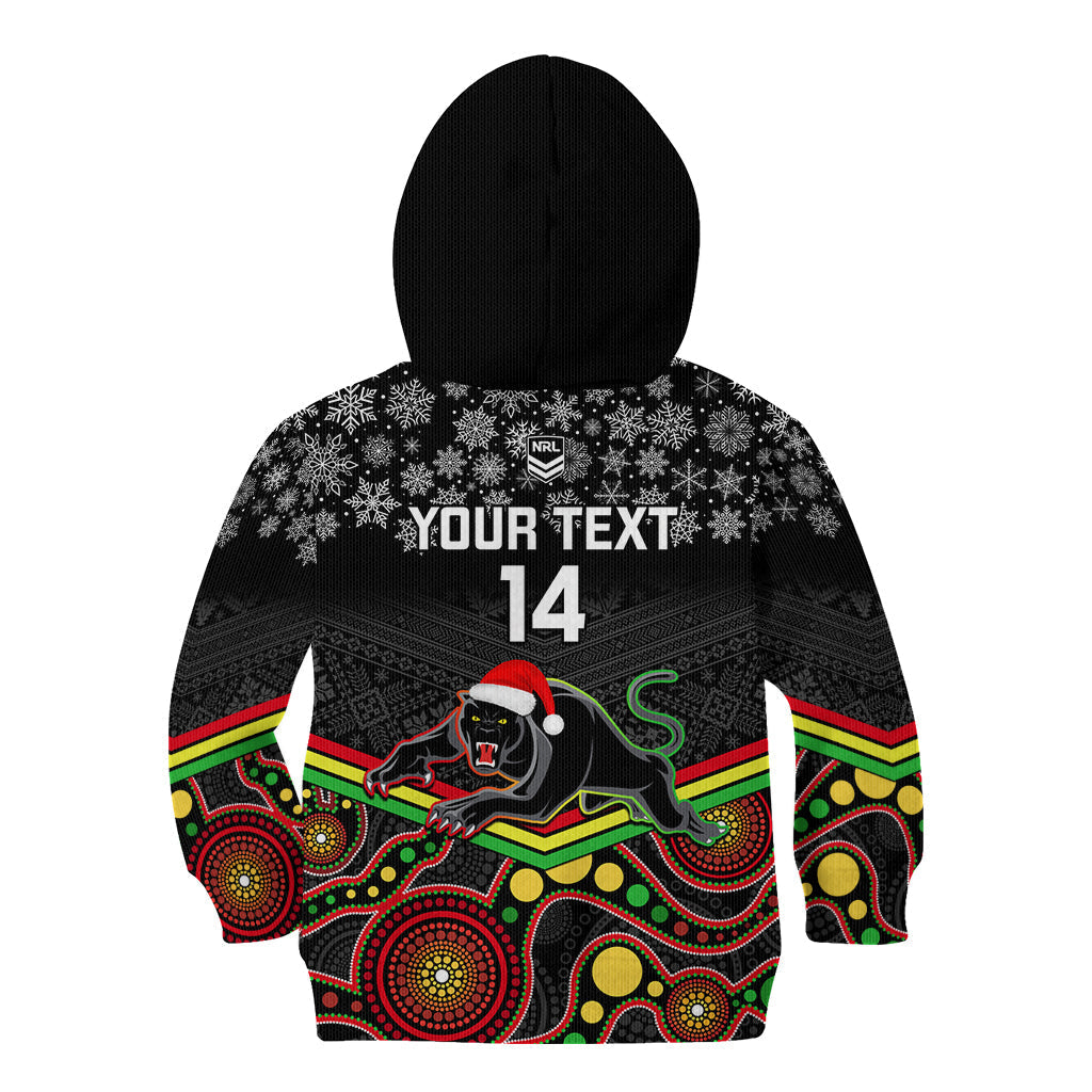 Custom Panthers Rugby Christmas Kid Hoodie Merry Xmas 2023 Mix Aboriginal Art Black Version - Vibe Hoodie Shop