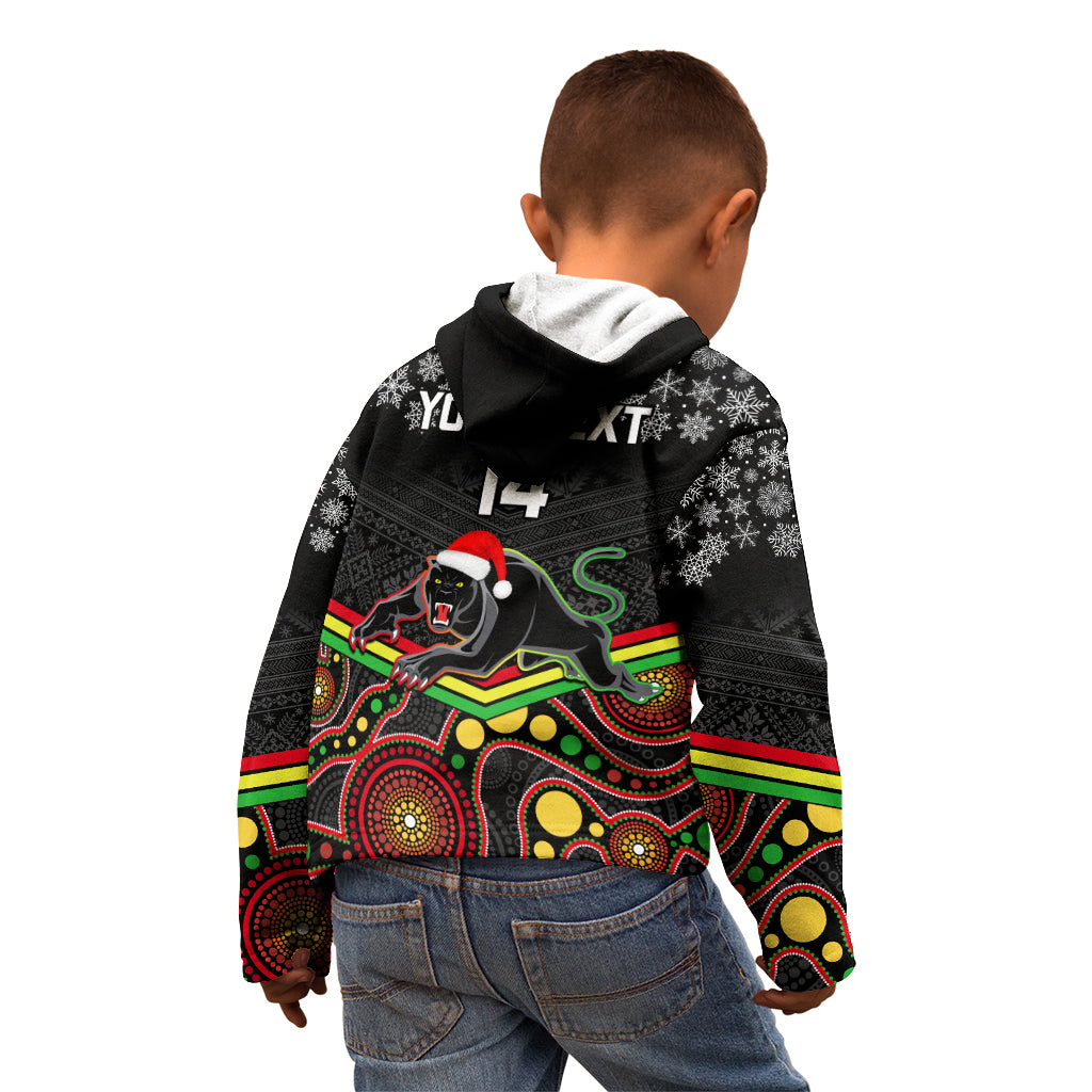Custom Panthers Rugby Christmas Kid Hoodie Merry Xmas 2023 Mix Aboriginal Art Black Version - Vibe Hoodie Shop