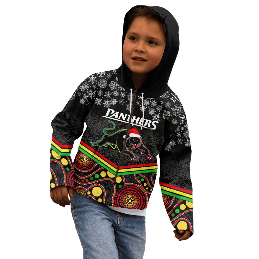 Custom Panthers Rugby Christmas Kid Hoodie Merry Xmas 2023 Mix Aboriginal Art Black Version - Vibe Hoodie Shop
