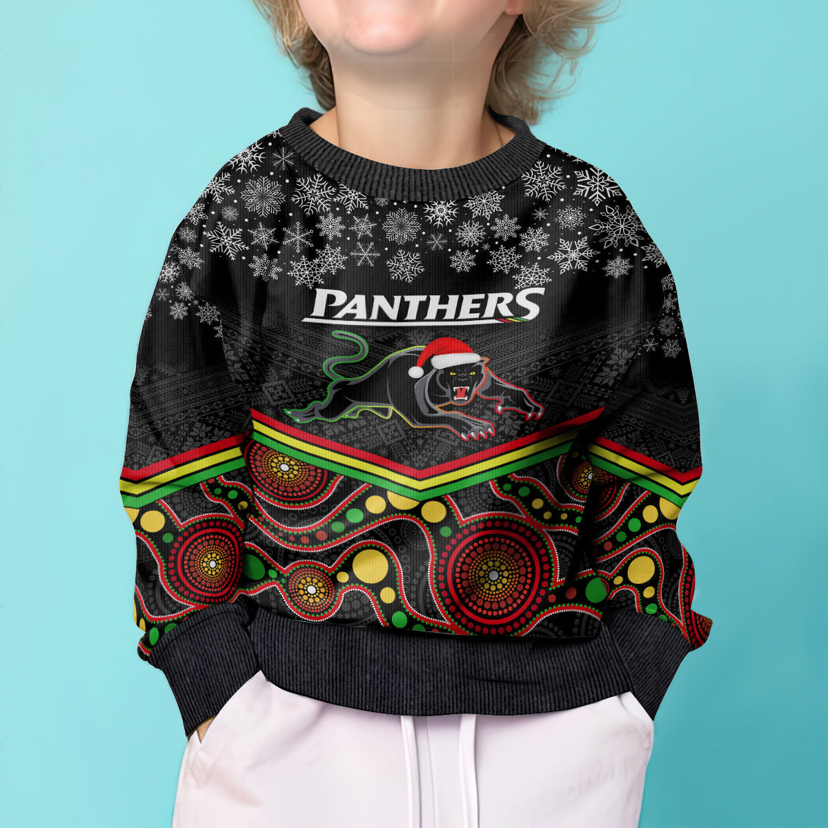 custom-panthers-rugby-christmas-kid-ugly-christmas-sweater-merry-xmas-2023-mix-aboriginal-art-black-version