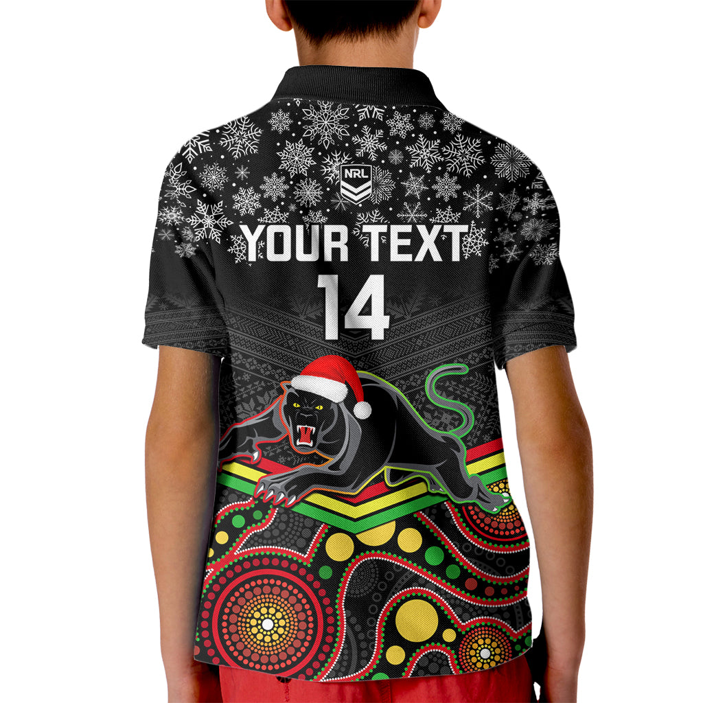 Custom Panthers Rugby Christmas Kid Polo Shirt Merry Xmas 2023 Mix Aboriginal Art Black Version - Vibe Hoodie Shop