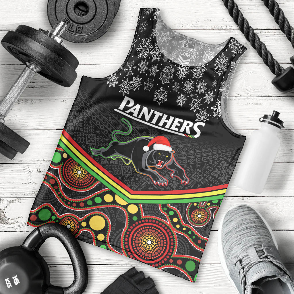 Custom Panthers Rugby Christmas Men Tank Top Merry Xmas 2023 Mix Aboriginal Art Black Version - Vibe Hoodie Shop