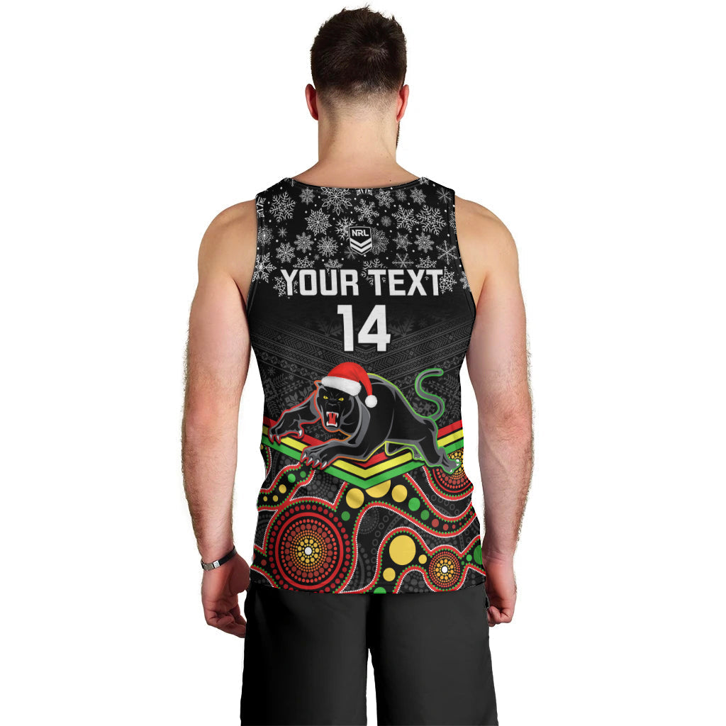 Custom Panthers Rugby Christmas Men Tank Top Merry Xmas 2023 Mix Aboriginal Art Black Version - Vibe Hoodie Shop