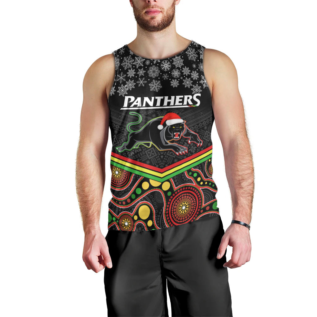 Custom Panthers Rugby Christmas Men Tank Top Merry Xmas 2023 Mix Aboriginal Art Black Version - Vibe Hoodie Shop