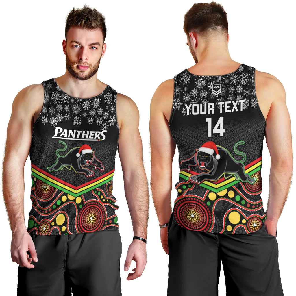 Custom Panthers Rugby Christmas Men Tank Top Merry Xmas 2023 Mix Aboriginal Art Black Version - Vibe Hoodie Shop