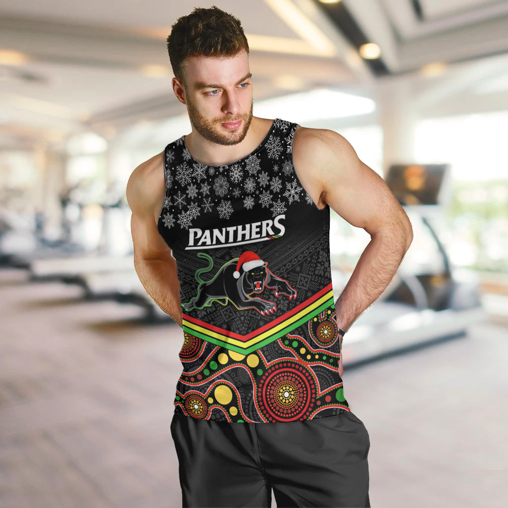 Custom Panthers Rugby Christmas Men Tank Top Merry Xmas 2023 Mix Aboriginal Art Black Version - Vibe Hoodie Shop
