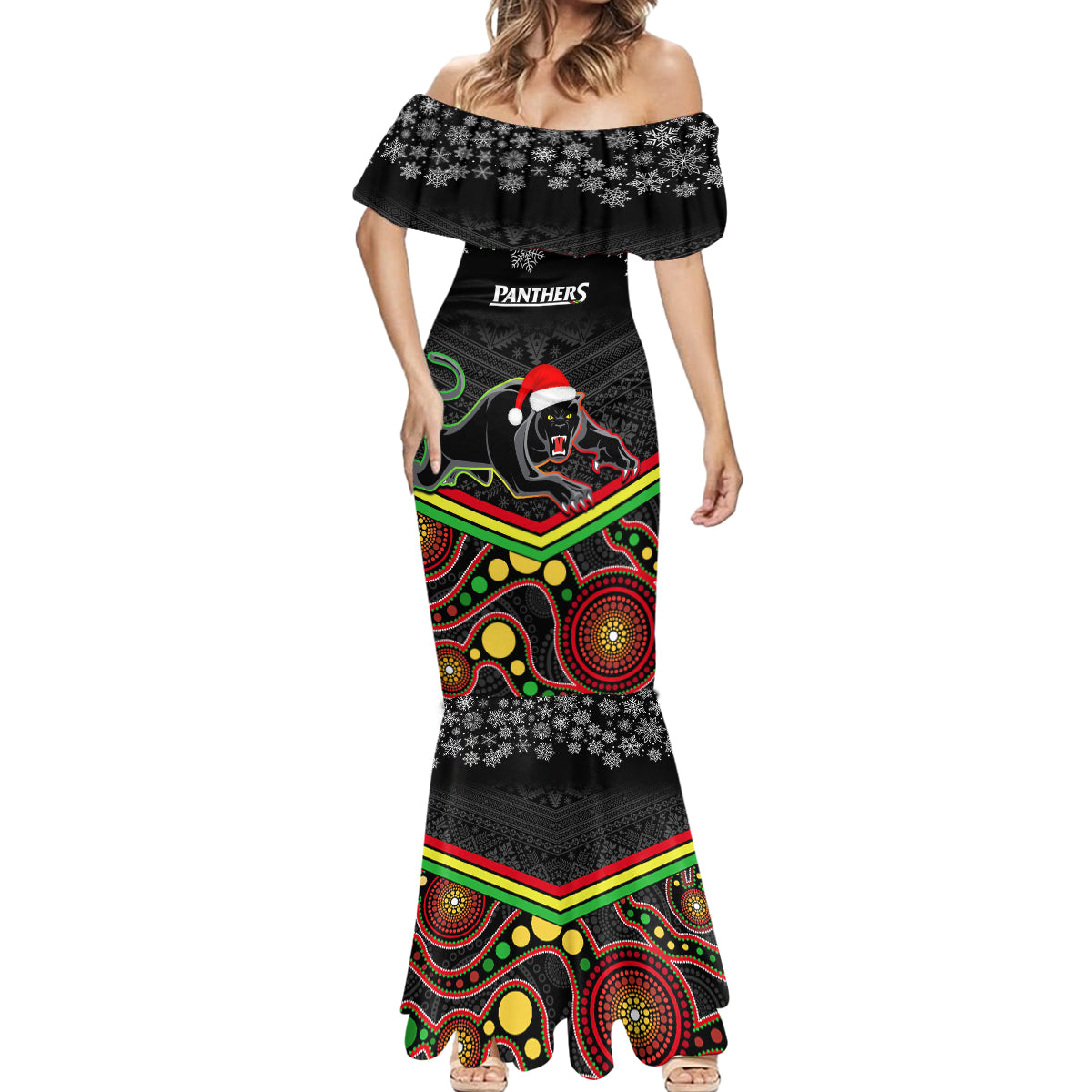 custom-panthers-rugby-christmas-mermaid-dress-merry-xmas-2023-mix-aboriginal-art-black-version