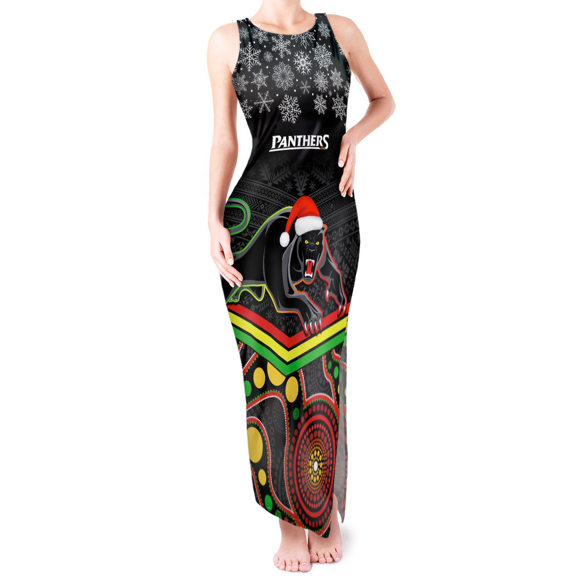 custom-panthers-rugby-christmas-tank-maxi-dress-merry-xmas-2023-mix-aboriginal-art-black-version