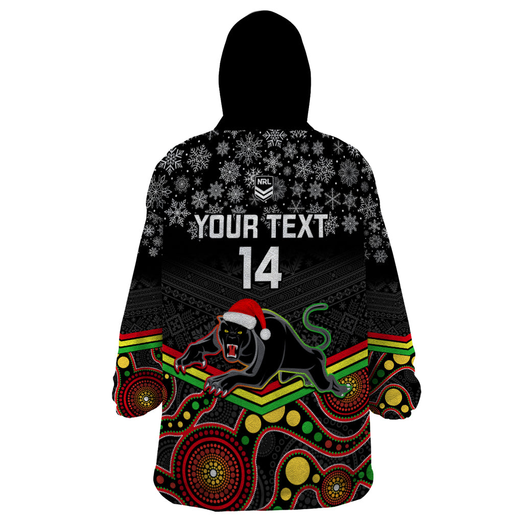 Custom Panthers Rugby Christmas Wearable Blanket Hoodie Merry Xmas 2023 Mix Aboriginal Art Black Version - Vibe Hoodie Shop