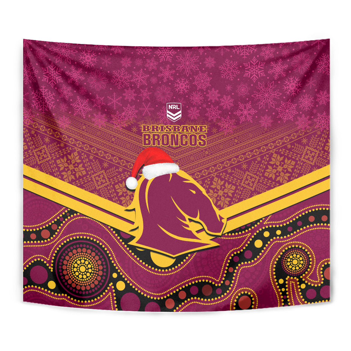 Brisbane Broncos Rugby Christmas Tapestry Merry Xmas 2023 Mix Aboriginal Art - Vibe Hoodie Shop