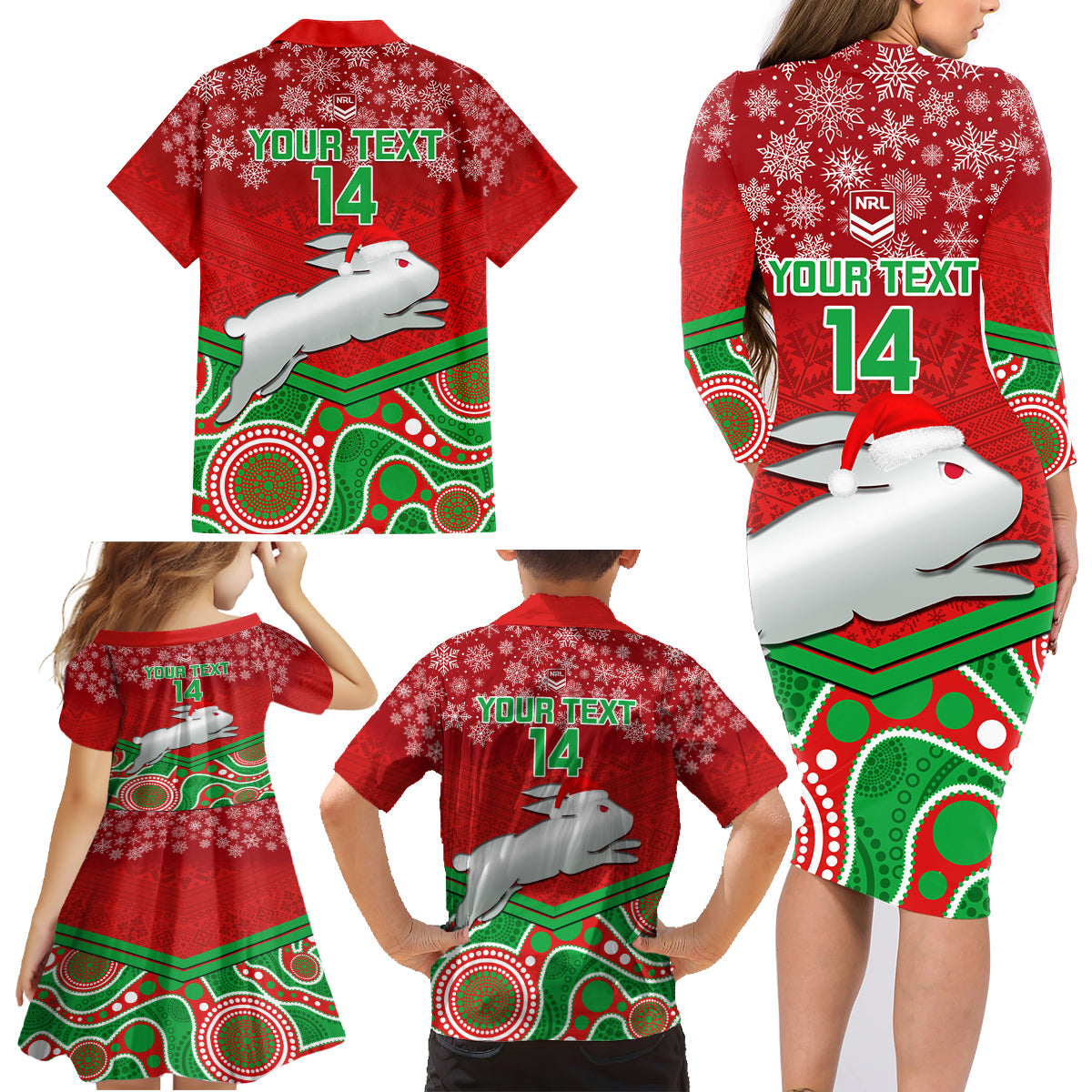 custom-rabbitohs-rugby-christmas-family-matching-long-sleeve-bodycon-dress-and-hawaiian-shirt-merry-xmas-2023-mix-aboriginal-art