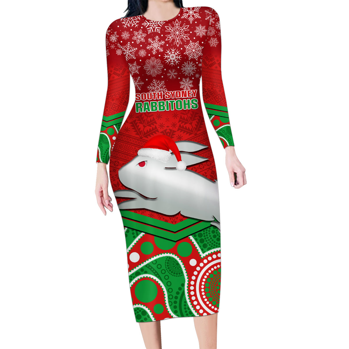 custom-rabbitohs-rugby-christmas-family-matching-long-sleeve-bodycon-dress-and-hawaiian-shirt-merry-xmas-2023-mix-aboriginal-art