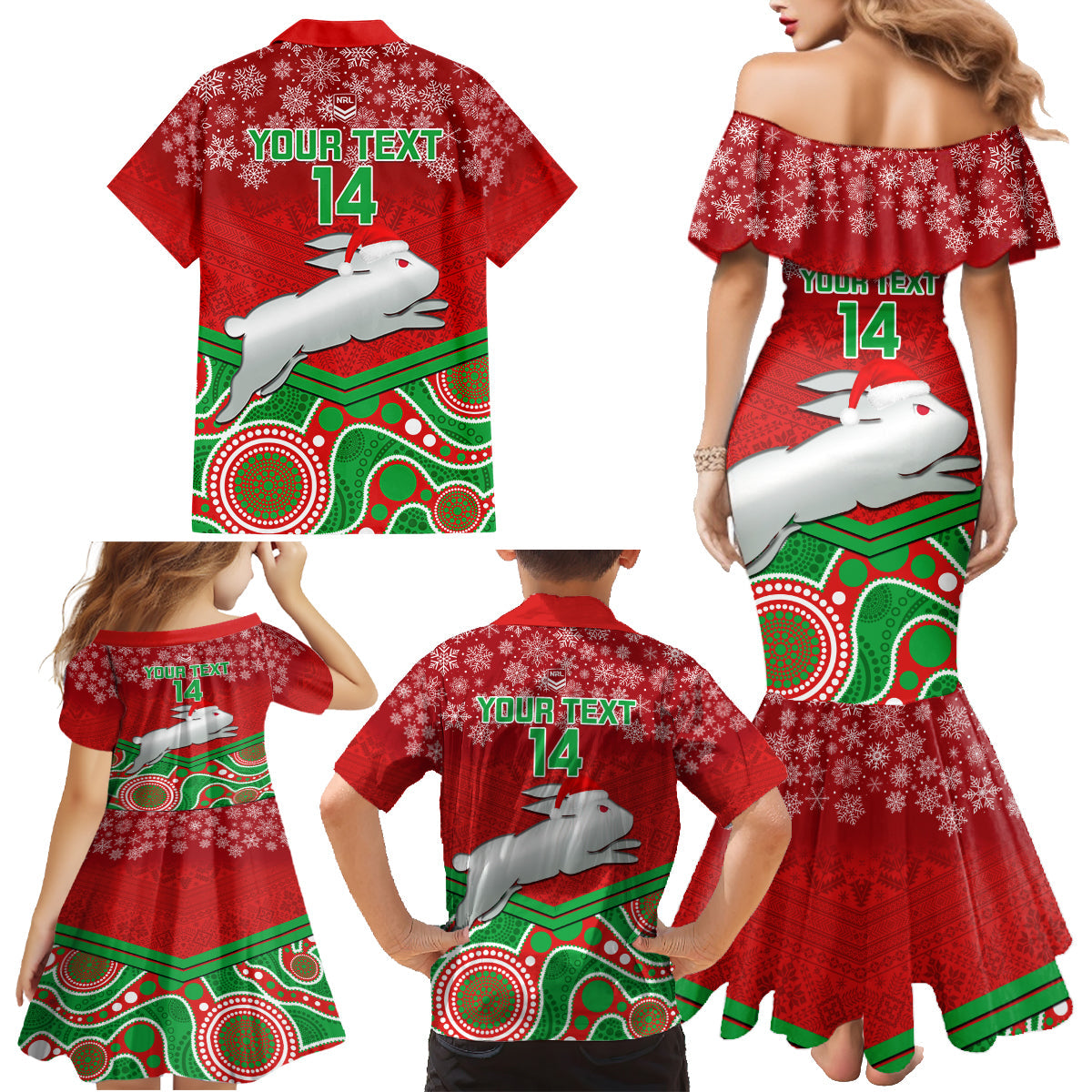 custom-rabbitohs-rugby-christmas-family-matching-mermaid-dress-and-hawaiian-shirt-merry-xmas-2023-mix-aboriginal-art