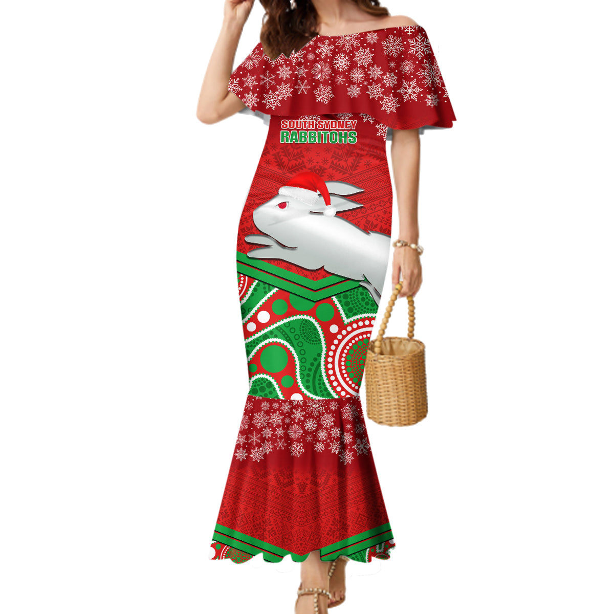 custom-rabbitohs-rugby-christmas-family-matching-mermaid-dress-and-hawaiian-shirt-merry-xmas-2023-mix-aboriginal-art