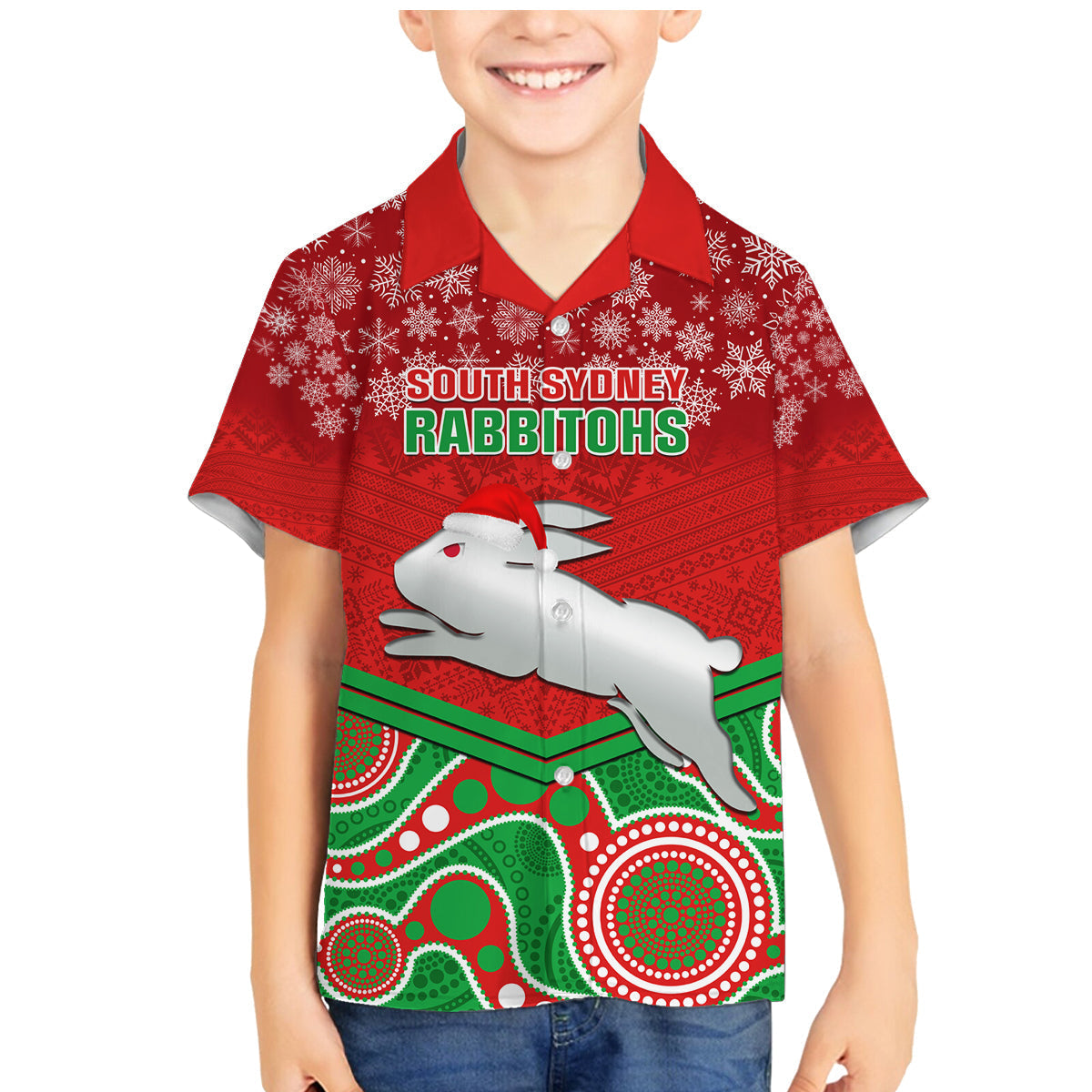 custom-rabbitohs-rugby-christmas-family-matching-mermaid-dress-and-hawaiian-shirt-merry-xmas-2023-mix-aboriginal-art