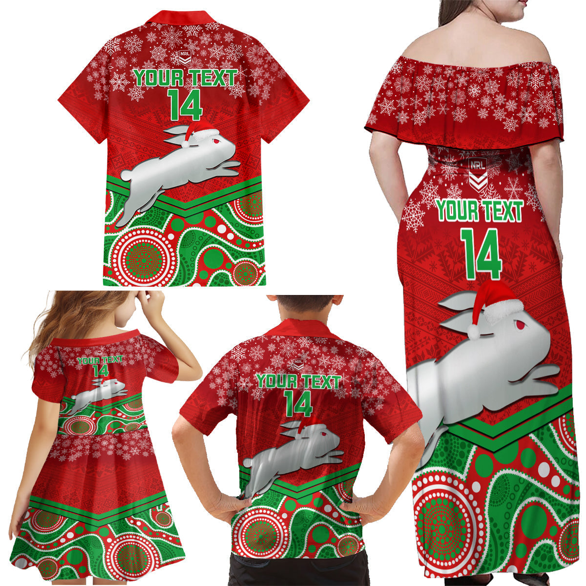 custom-rabbitohs-rugby-christmas-family-matching-off-shoulder-maxi-dress-and-hawaiian-shirt-merry-xmas-2023-mix-aboriginal-art