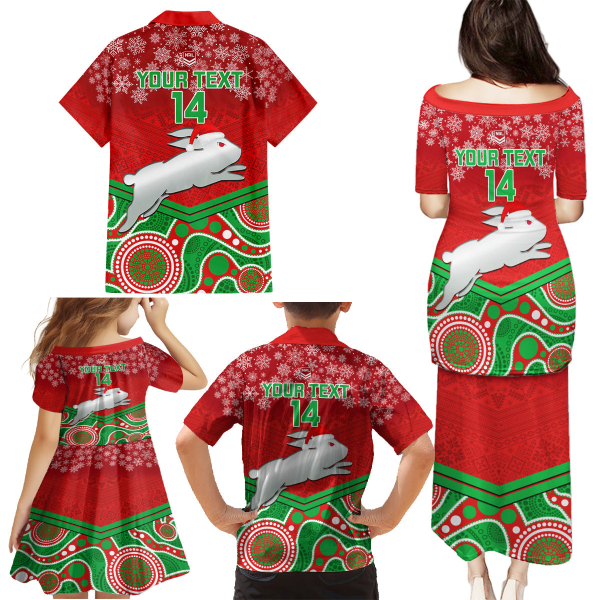 custom-rabbitohs-rugby-christmas-family-matching-puletasi-dress-and-hawaiian-shirt-merry-xmas-2023-mix-aboriginal-art