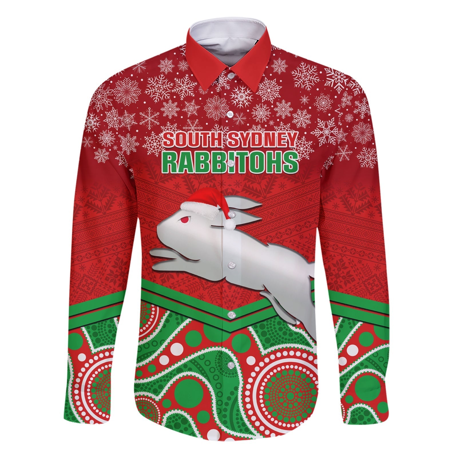 custom-rabbitohs-rugby-christmas-family-matching-short-sleeve-bodycon-dress-and-hawaiian-shirt-merry-xmas-2023-mix-aboriginal-art