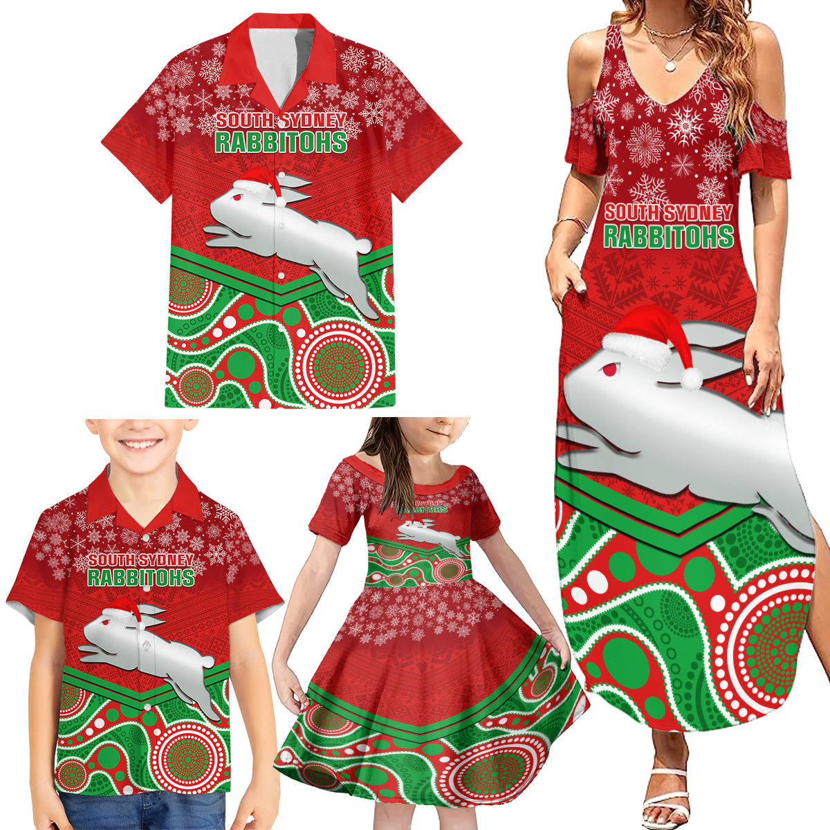 custom-rabbitohs-rugby-christmas-family-matching-summer-maxi-dress-and-hawaiian-shirt-merry-xmas-2023-mix-aboriginal-art