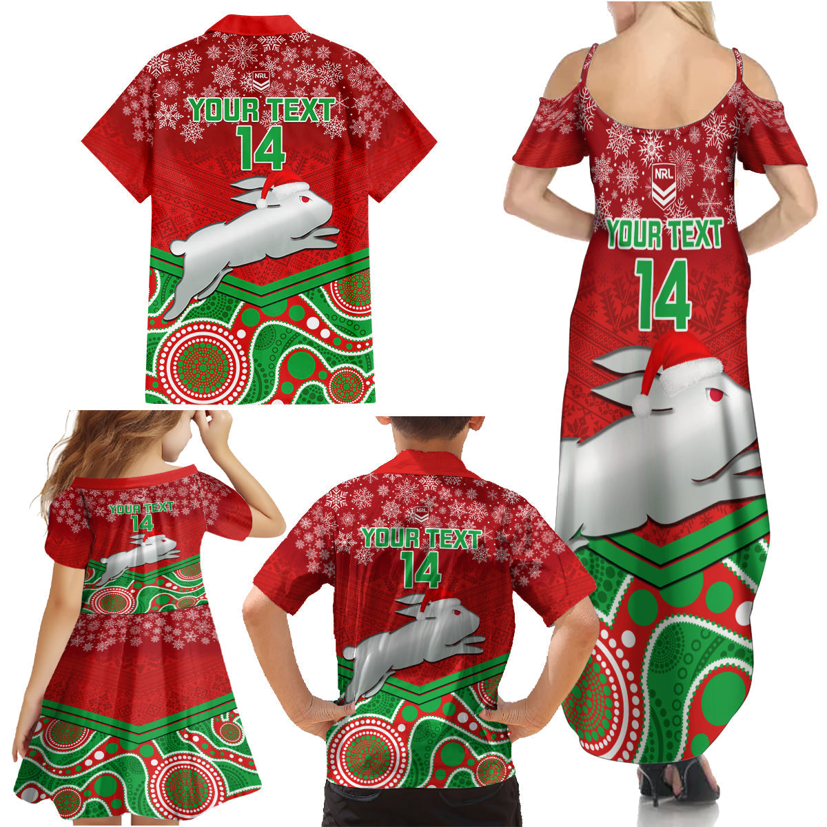 custom-rabbitohs-rugby-christmas-family-matching-summer-maxi-dress-and-hawaiian-shirt-merry-xmas-2023-mix-aboriginal-art