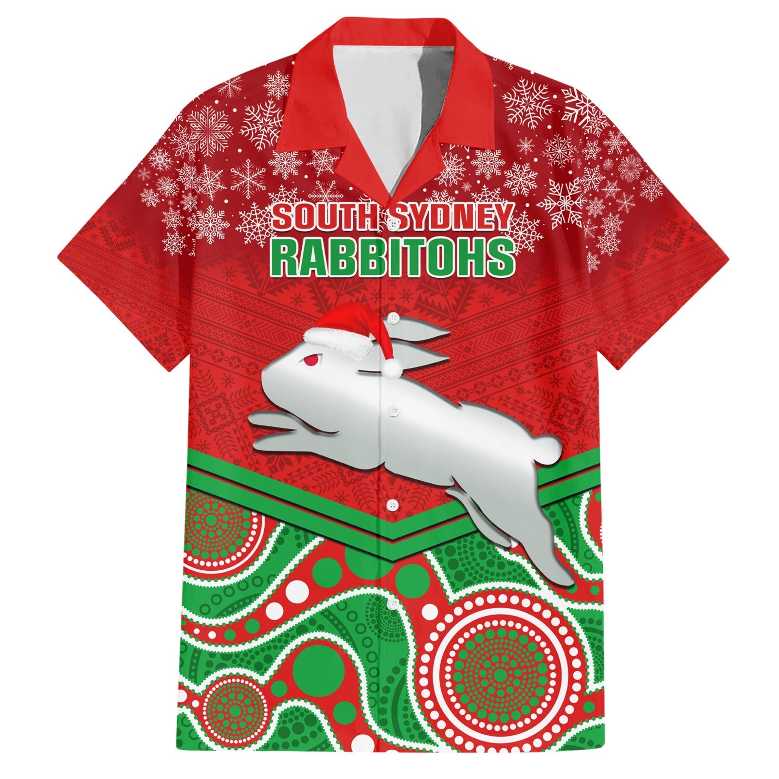 Custom Rabbitohs Rugby Christmas Hawaiian Shirt Merry Xmas 2023 Mix Aboriginal Art - Vibe Hoodie Shop