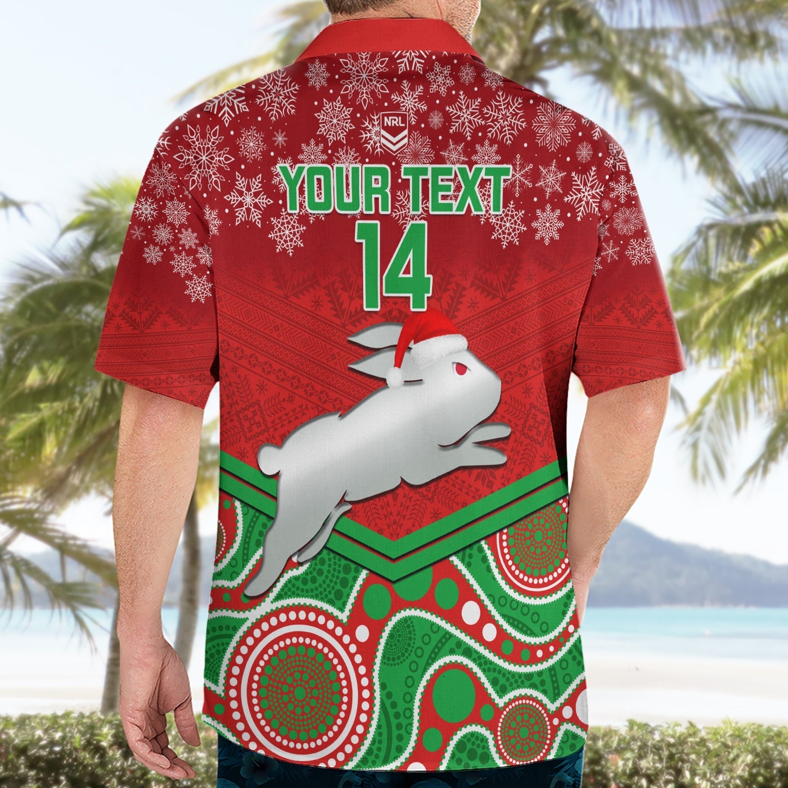 Custom Rabbitohs Rugby Christmas Hawaiian Shirt Merry Xmas 2023 Mix Aboriginal Art - Vibe Hoodie Shop