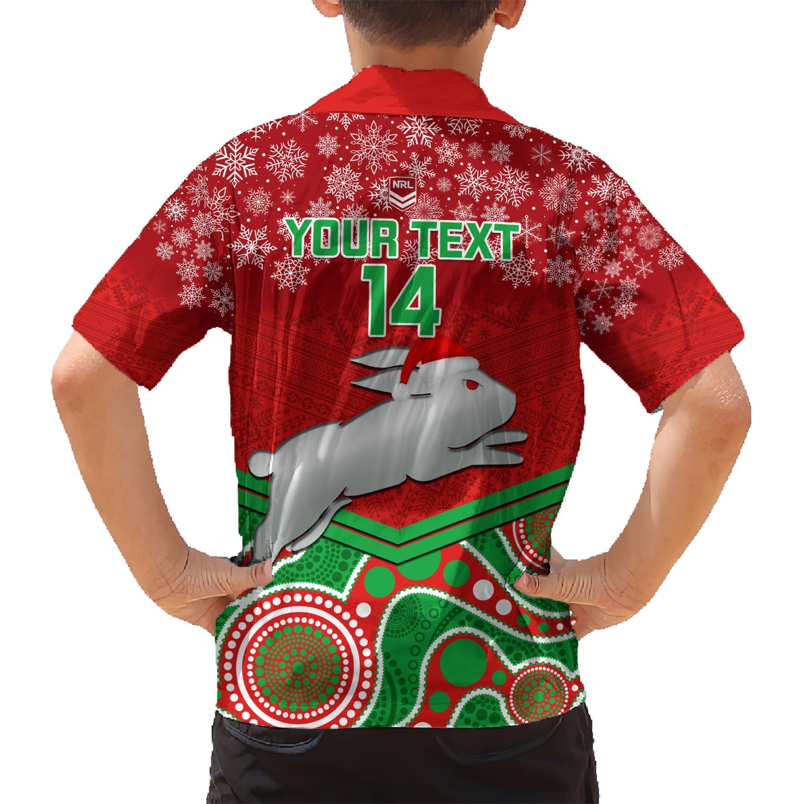 Custom Rabbitohs Rugby Christmas Hawaiian Shirt Merry Xmas 2023 Mix Aboriginal Art - Vibe Hoodie Shop