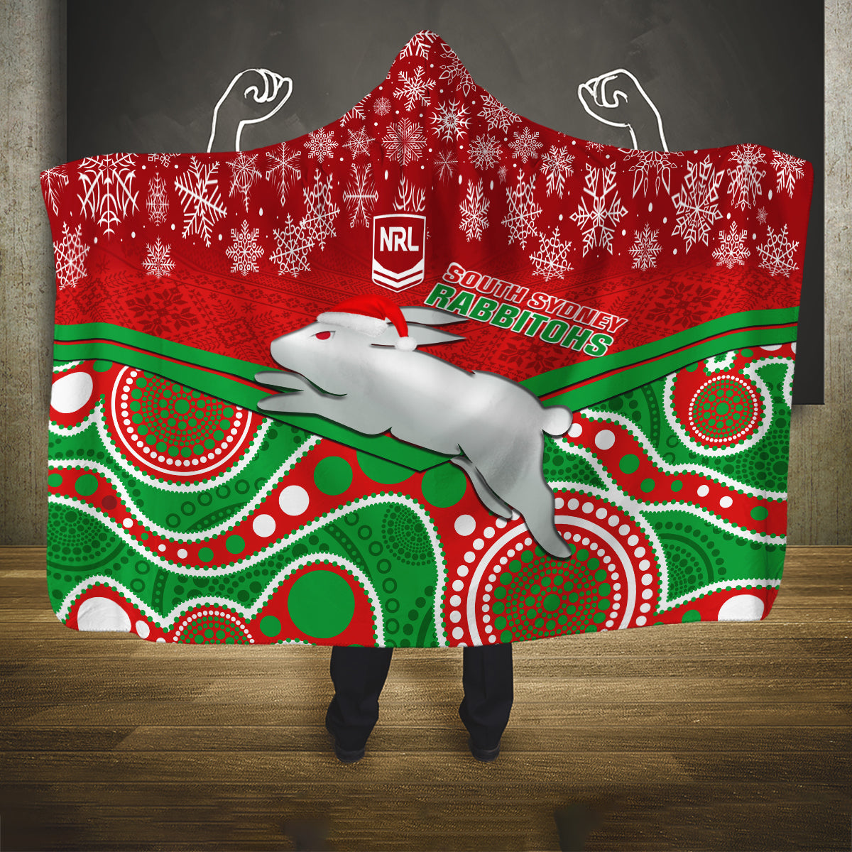 custom-rabbitohs-rugby-christmas-hooded-blanket-merry-xmas-2023-mix-aboriginal-art