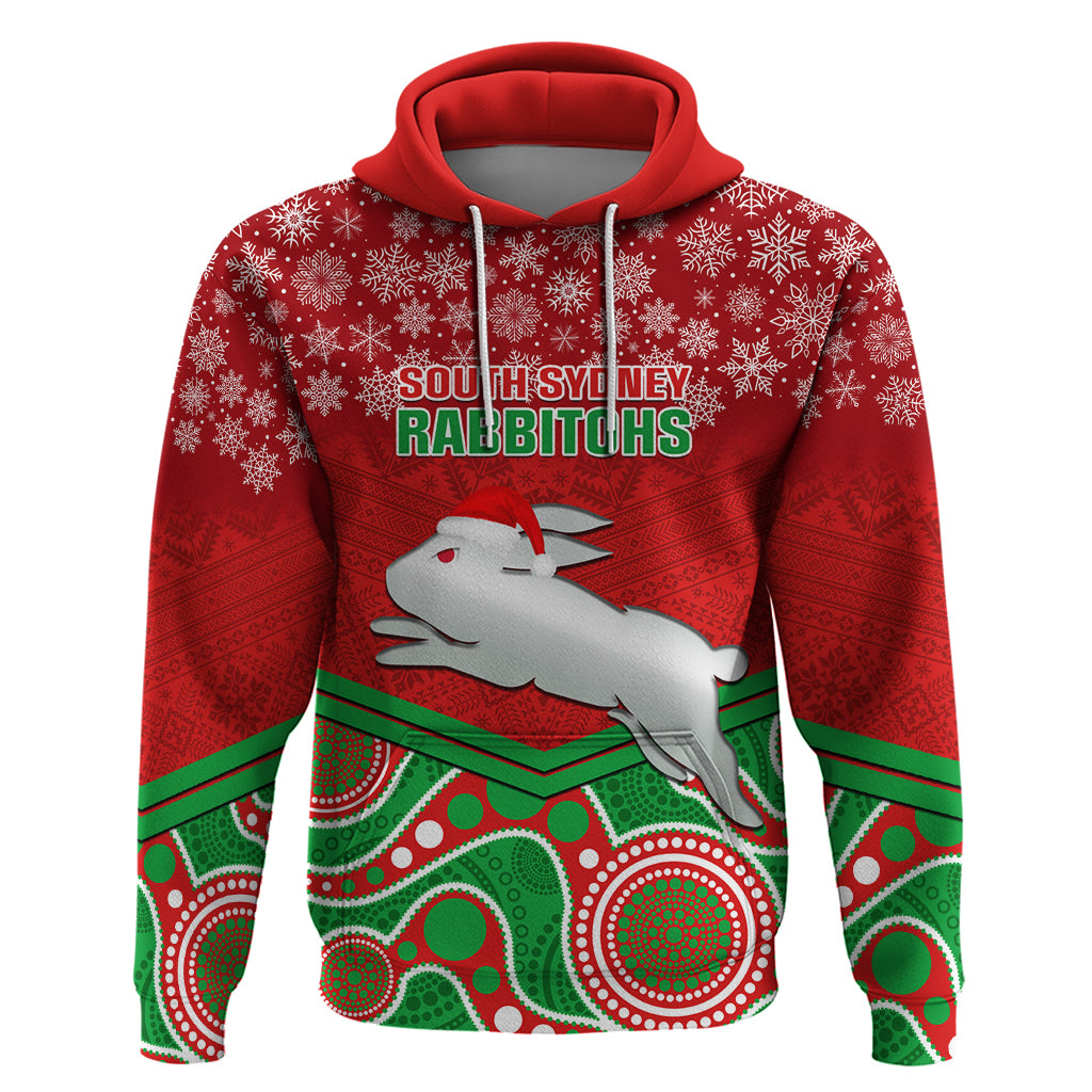 Custom Rabbitohs Rugby Christmas Hoodie Merry Xmas 2023 Mix Aboriginal Art - Vibe Hoodie Shop